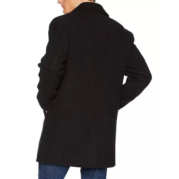 Mens Black Single Breasted Wool Coat